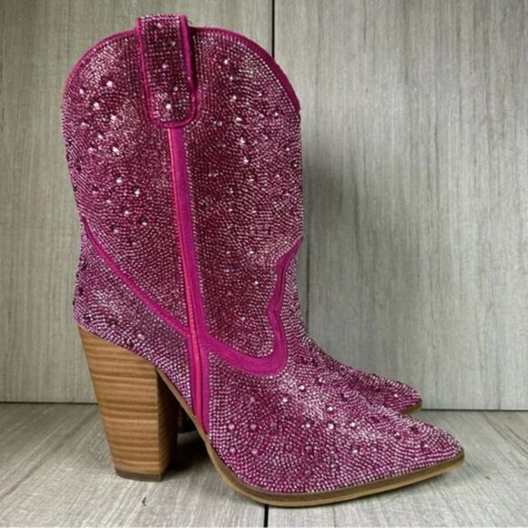 NEW Dingo Neon Moon Rhinestone Heeled Cowboy Western Boot Fuchsia Womens Size 8 - Picture 1 of 10